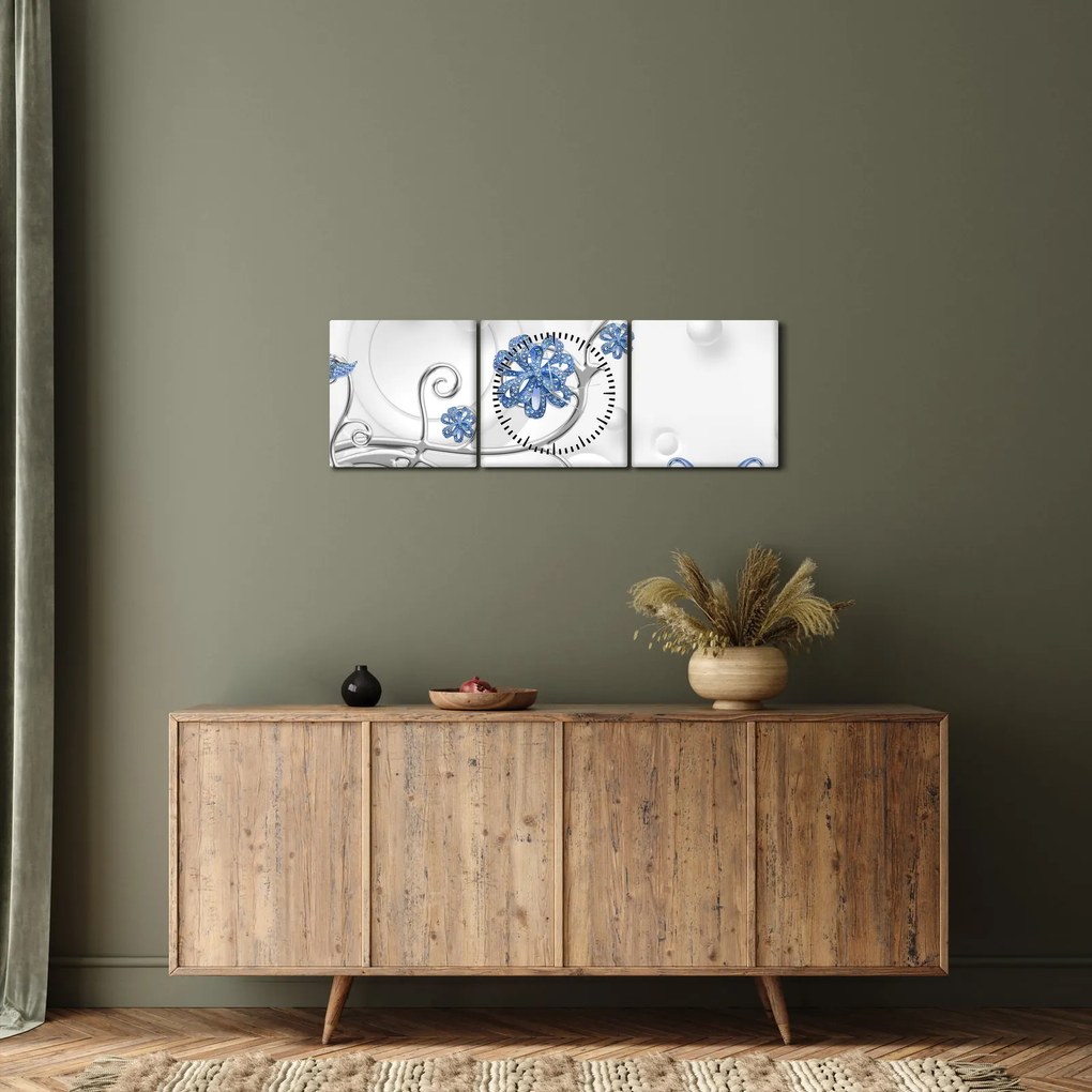 Obraz - Modré labute (s hodinami) (90x30 cm)