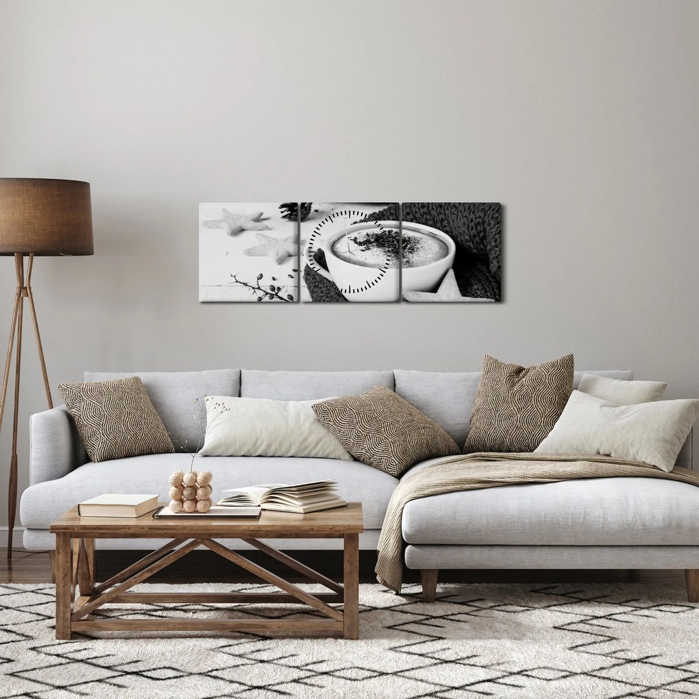 Obraz - Zimné cappuccino (s hodinami) (90x30 cm)