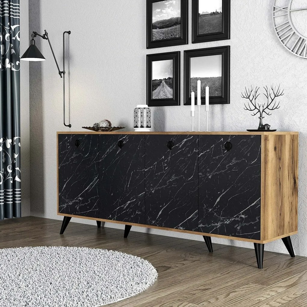 Skrinka Elite Walnut and Black Marble