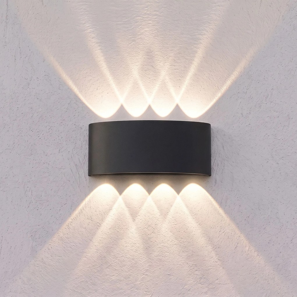 Toolight Toolight, JNH041-8G, vonkajšie LED nástenné svietidlo hore/dole, 8 LED, 12 W, 4000 K, IP44, čierna matná, OSW-56232