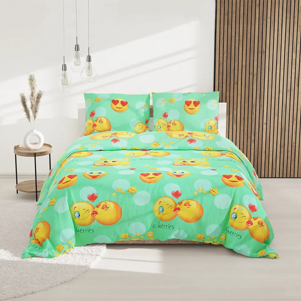 Obliečky z mikrovlákna EMOJI zelené Rozmer obliečky: 70 x 90 cm | 140 x 200 cm
