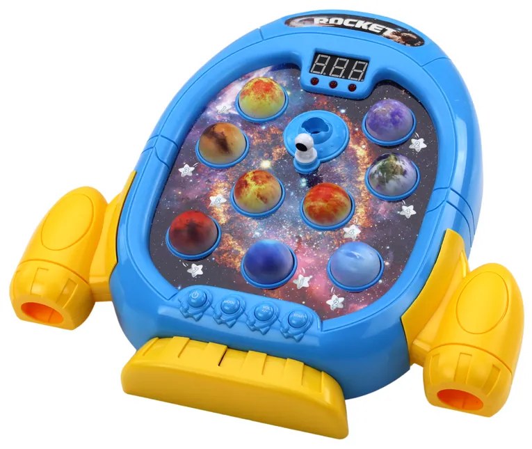 LEAN TOYS Arkádová hra Wac A Mole - Planéty v rakete s kladivom 6 režimov + svetlá, zvuky, dym