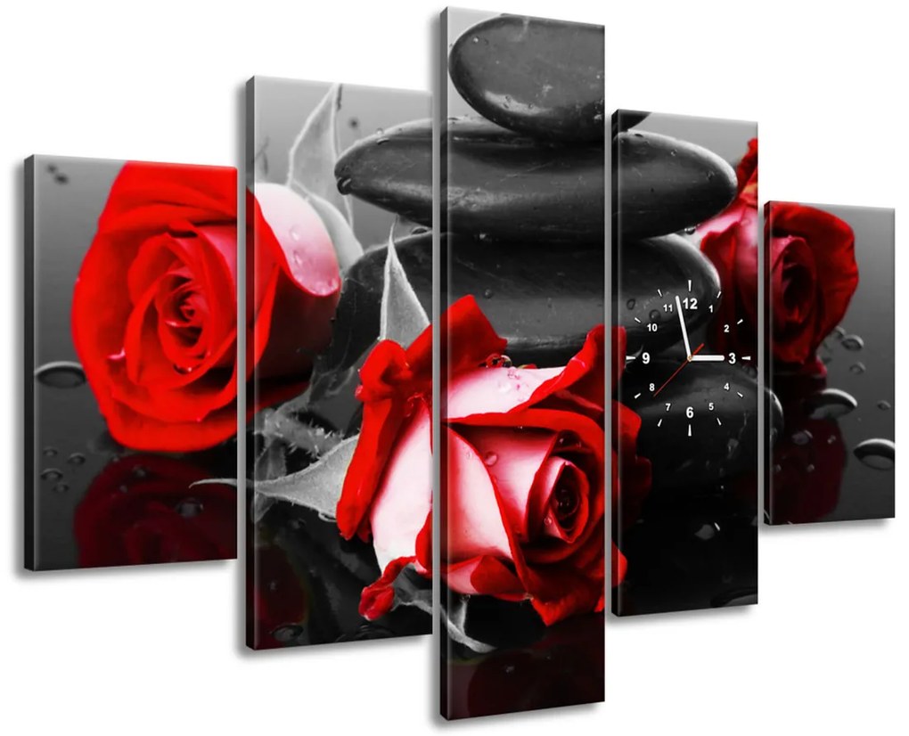 Gario Obraz s hodinami Roses and spa - 5 dielny Rozmery: 150 x 70 cm