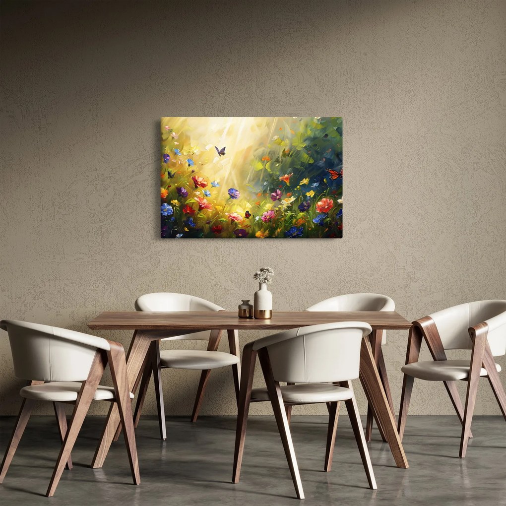 Obraz - Jarná kvetinová lúka, maľba (90x60 cm)