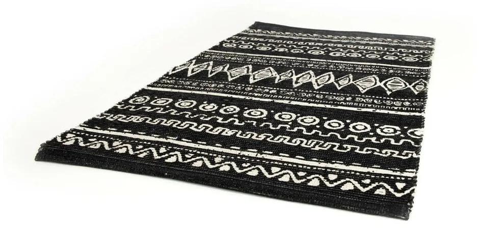 Čierno-biely bavlnený koberec Webtappeti Ethnic, 55 x 140 cm