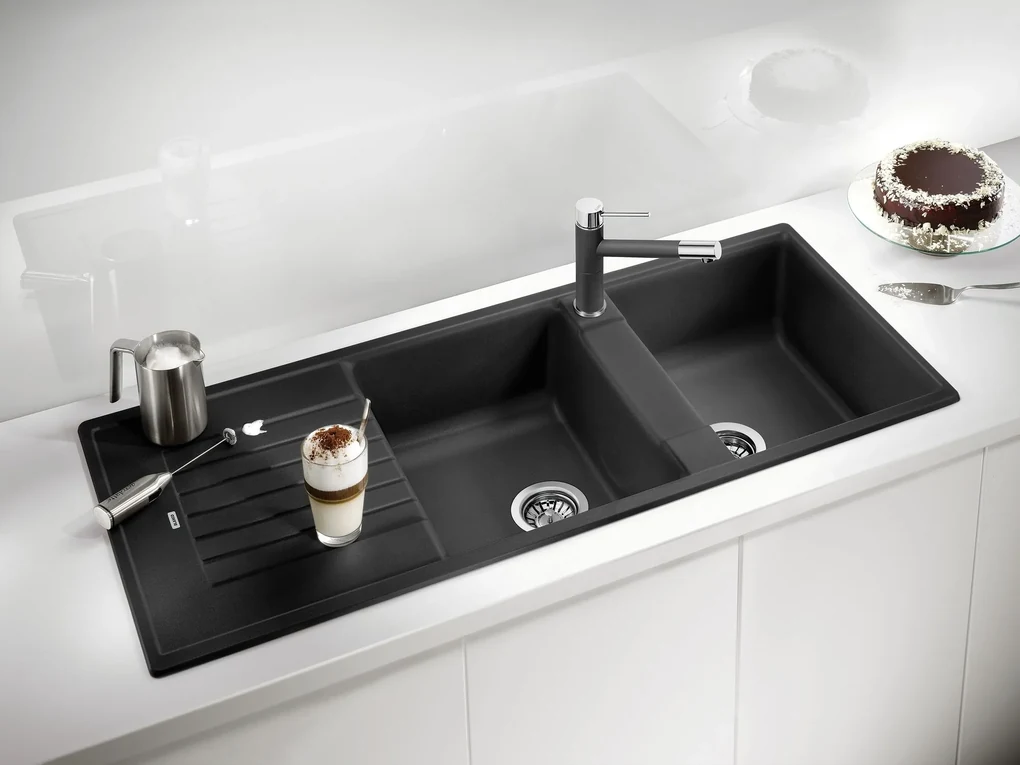 Blanco Zia 8 S, silgranitový drez 1160x500x190 mm, 2-komorový, sivá vulkán, BLA-527392