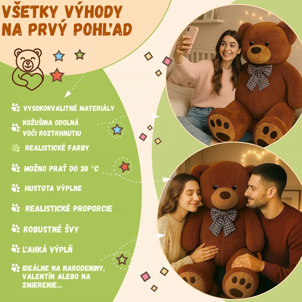 Veľký plyšový medveď BENY, 100cm, hnedá Monzana