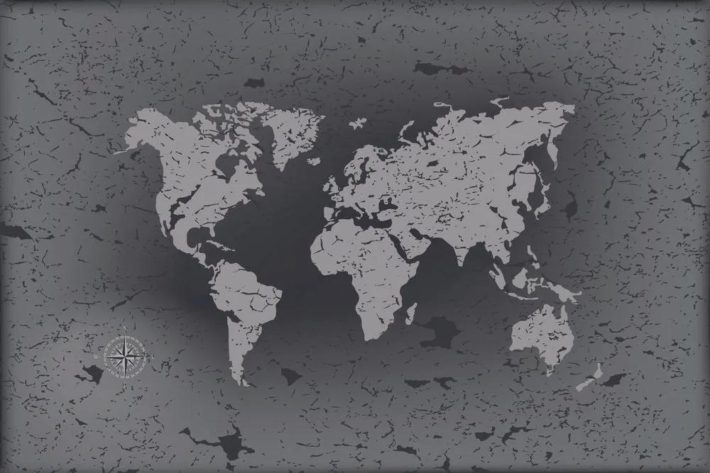 Samolepiaca tapeta stará mapa na abstraktnom pozadí v čiernobielom - 225x150