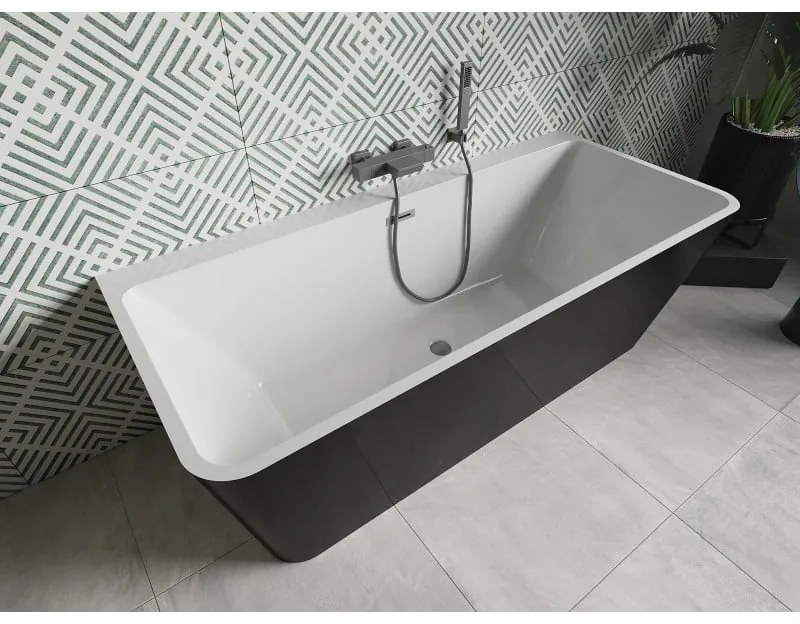 Mexen Volta, voľne stojaca nástenna vaňa 170 x 75 cm, biela-čierna, brúsený grafit prepad, 51131707575-95