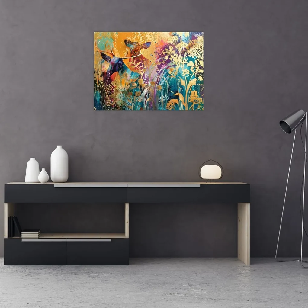 Sklenený obraz - Abstraktná maľba prírody (70x50 cm)