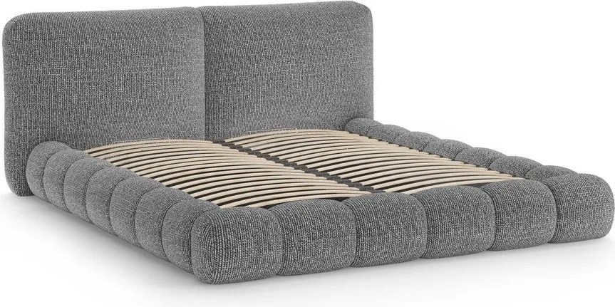 Tmavosivá čalúnená dvojlôžková posteľ s úložným priestorom s roštom 160x200 cm Solange – Micadoni