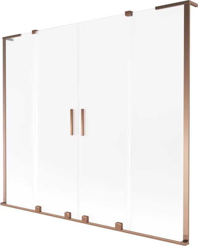 Mexen Velar L Duo, 2-krídlová posuvná vaňová zástena 200 x 150 cm, 8mm sklo námraza, ružové zlato, 896-200-003-32-60