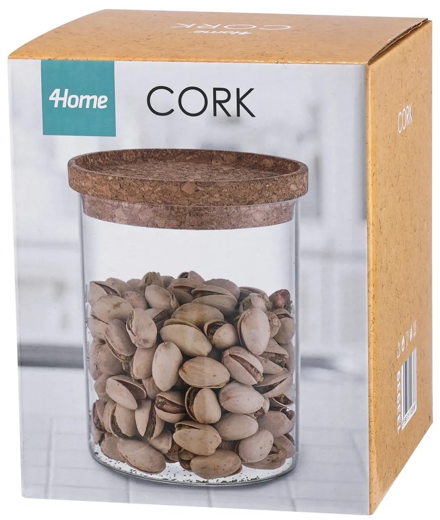 4Home Sklenená dóza na potraviny s vekom Cork, 650 ml, 650 ml