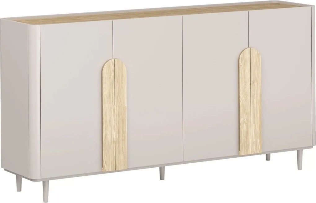 Komoda Amilio 200 cm na nožičkách - kašmír / olejovaný dub / úchytky svetlý dub