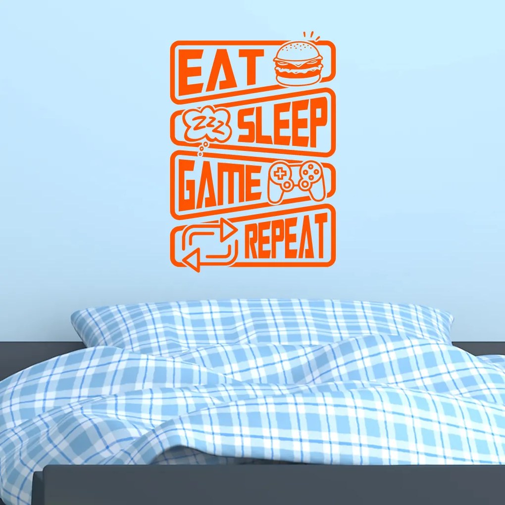 Veselá Stena Samolepka Jesť, spať, hrať a znova Farba: šedá, Veľkosť: 40 x 27 cm