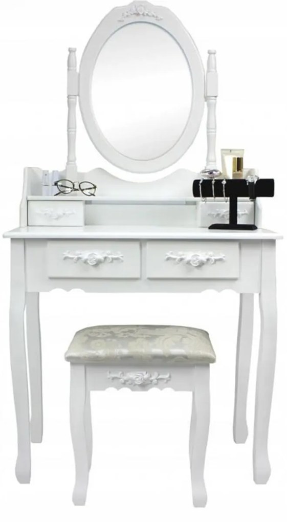 Toaletný stolík, 75x140x40 cm, s taburetkou, biely | PHO3992