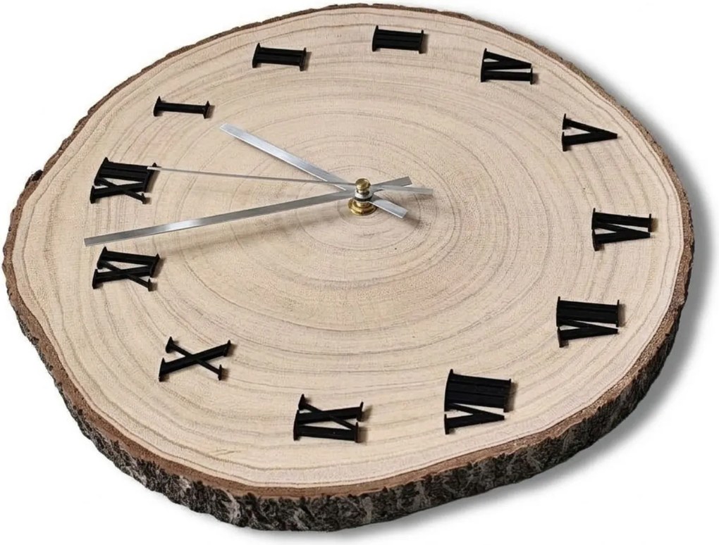 Drevené nástenné hodiny z plátu dreva s kôrou | KORRO: Amber - 3072 26-29 cm 4813-115575 KOR006-29-Amber