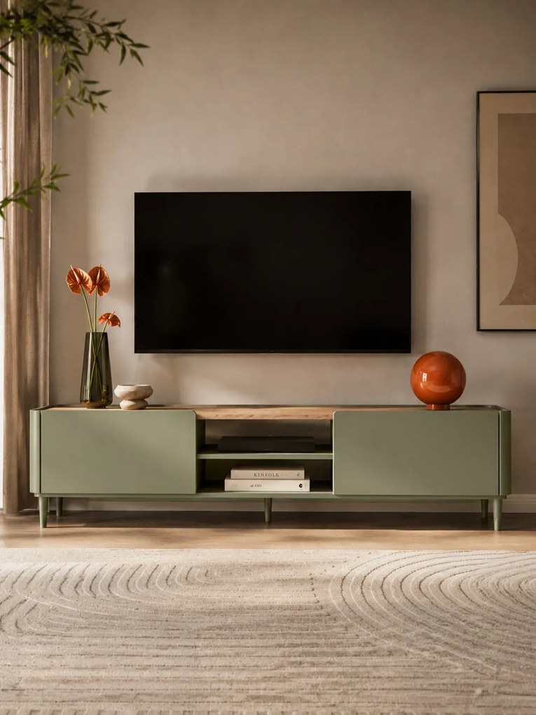 TV stolík Elivo 220 cm na nožičkách - eukalyptus / dub baltic dune