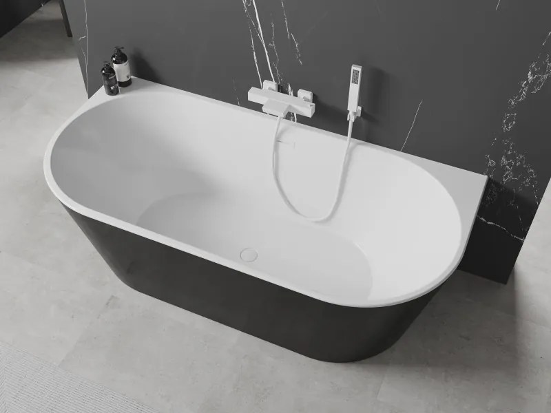 Mexen Oval, voľne stojaca nástenná vaňa 160 x 80 cm, biela-čierna, biely prepad, 52671608075-20