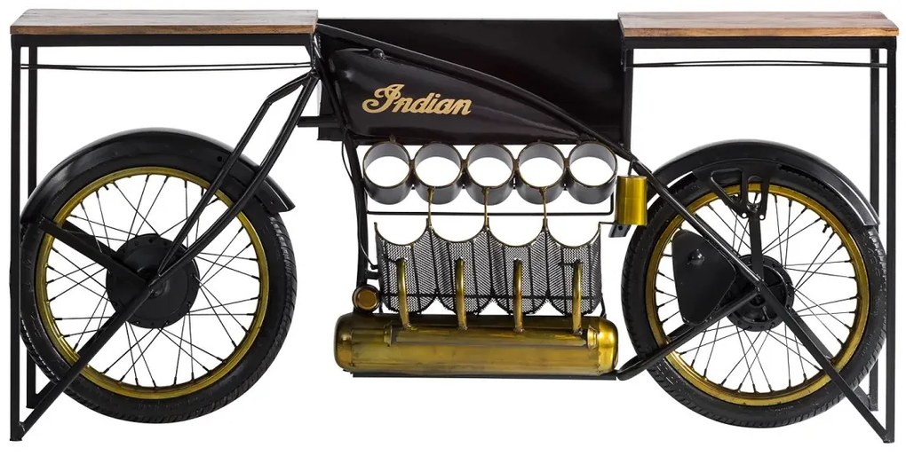 furniture-nabytek.cz - Masivní barový stůl Indian Black z mangového dřeva a kovu, lakovaný, černý – 180×40×85 cm