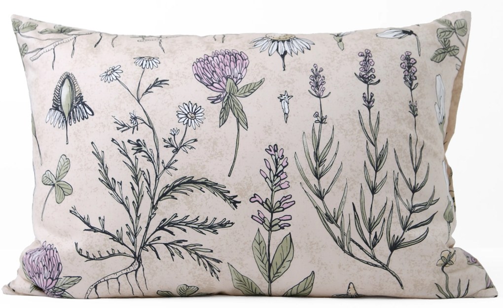 Saténová obliečka na vankúš 50 x 70 cm - Herbár béžový