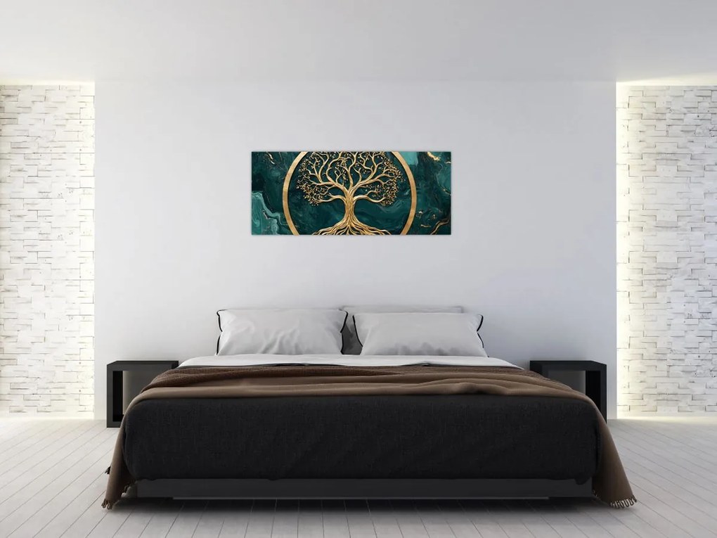 Obraz – Zlatý strom života v mramore (120x50 cm)