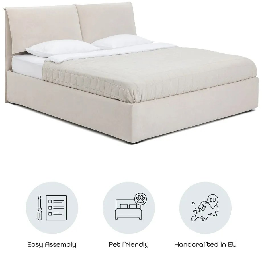 Béžová čalúnená dvojlôžková posteľ s úložným priestorom s roštom 180x200 cm Thessa Pillow – Bonami Selection