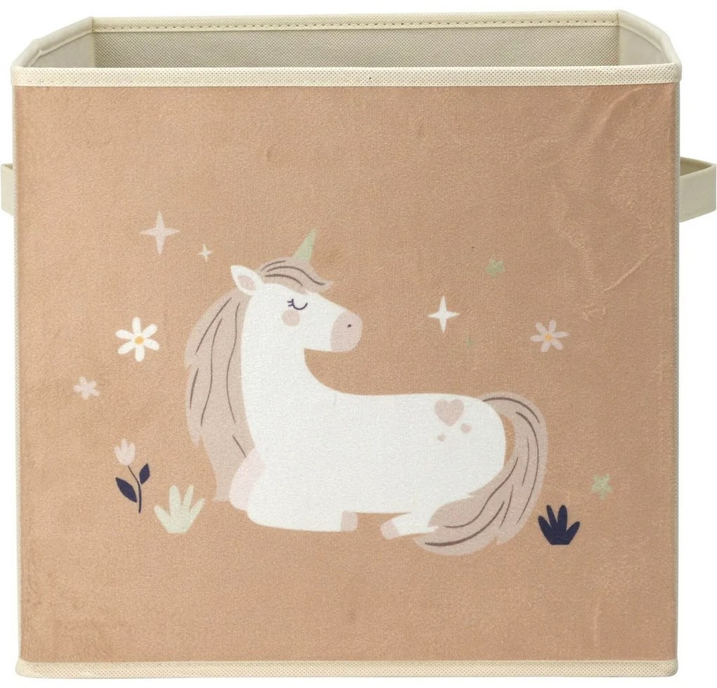 Detský textilný box Unicorn dream béžová, 32 x 32 x 30 cm