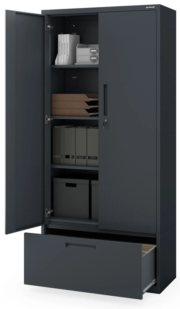 Kovová skriňa MEGAN – antracitová, zásuvka na dokumenty, 195 cm