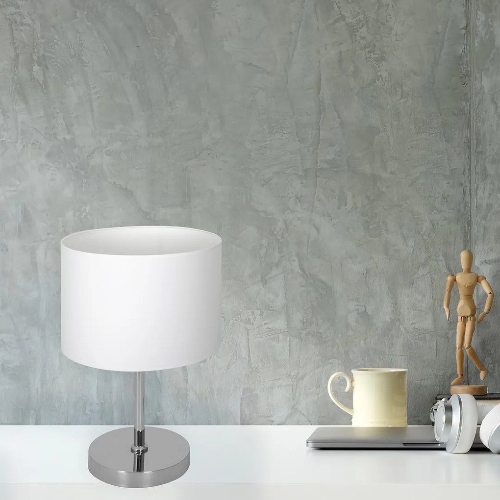 Stolná lampa Casino, 1x biele textilné tienidlo, ch