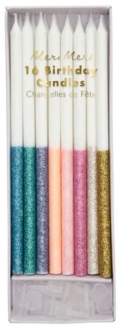 Meri Meri Tortové sviečky Multicolour Glitter Dipped 16 ks
