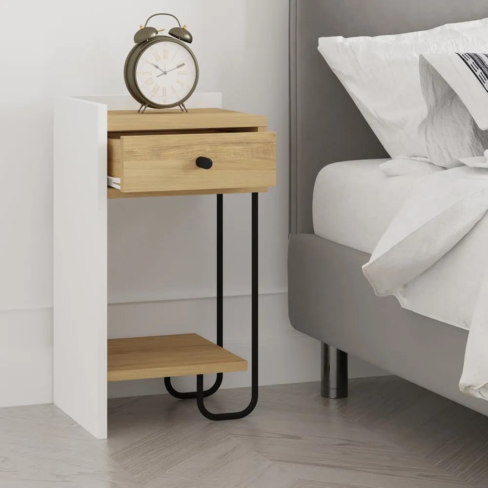 Biely/v prírodnej farbe nočný stolík v dekore duba s poličkami Mercure – Marckeric