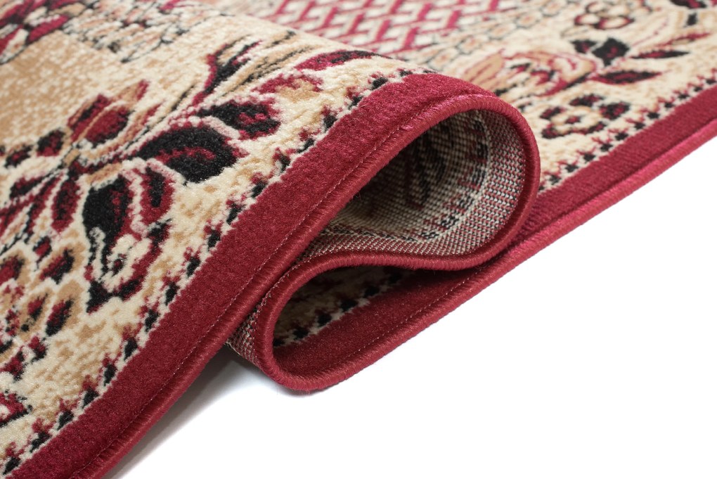 TA Koberec 7192B TMAVO BÉŽOVÁ ATLAS PP ČERVENÁ Rozmer: 70x200 cm