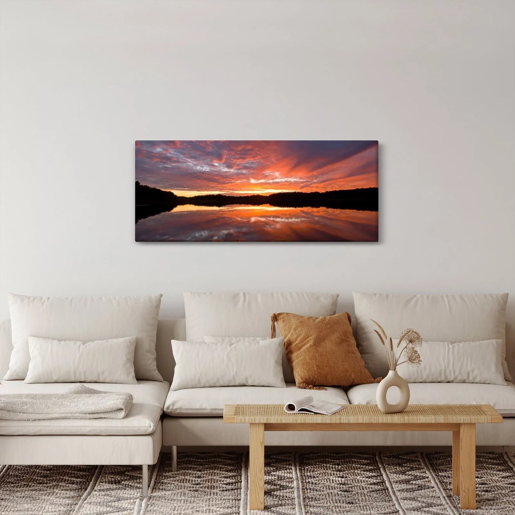 Obraz - Západ slnka nad jazerom (120x50 cm)