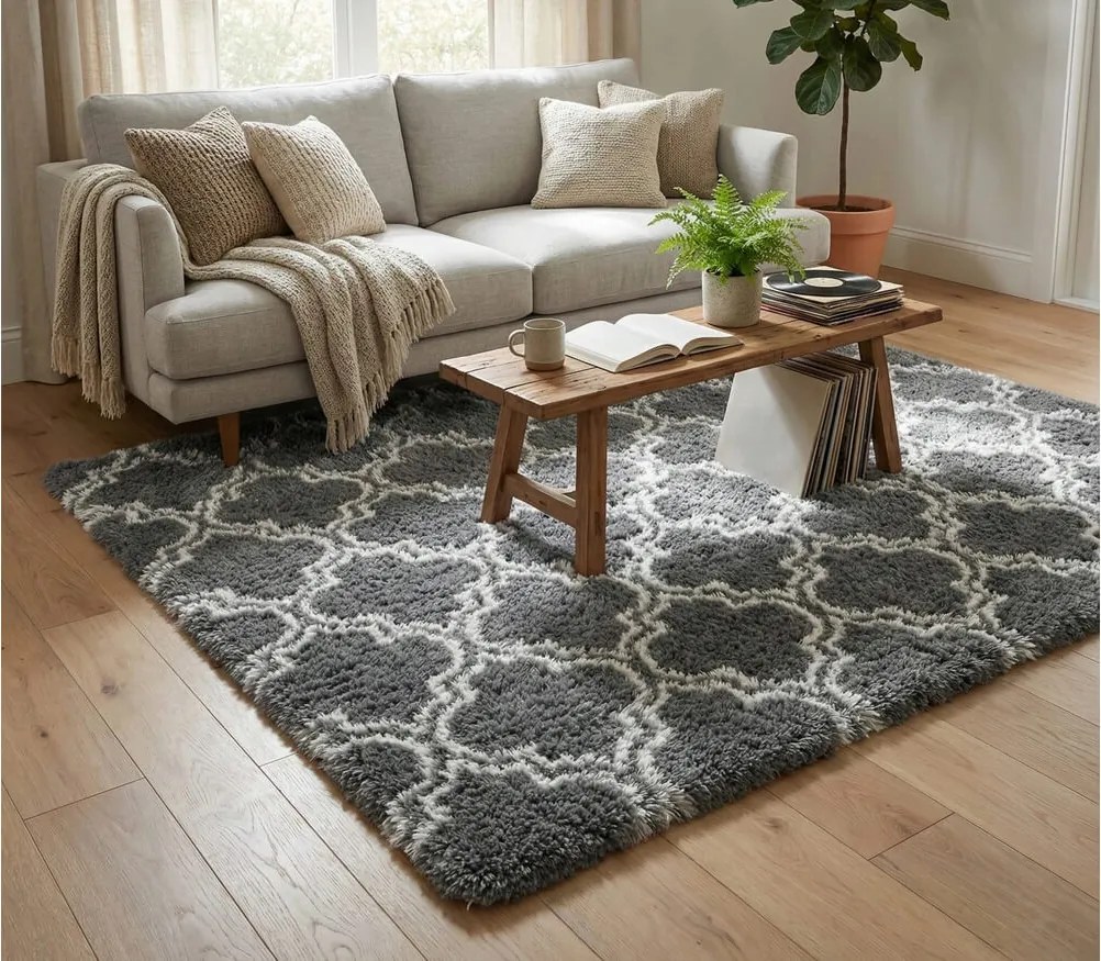 TZ Tmavosivý vzorovaný koberec shaggy Decor Latern Rozmer: 80x150 cm