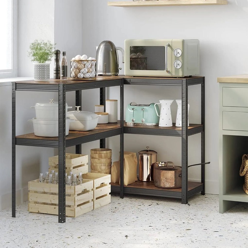 Regál s vysokou nosnosťou, nastaviteľné police, rustikálny hnedý