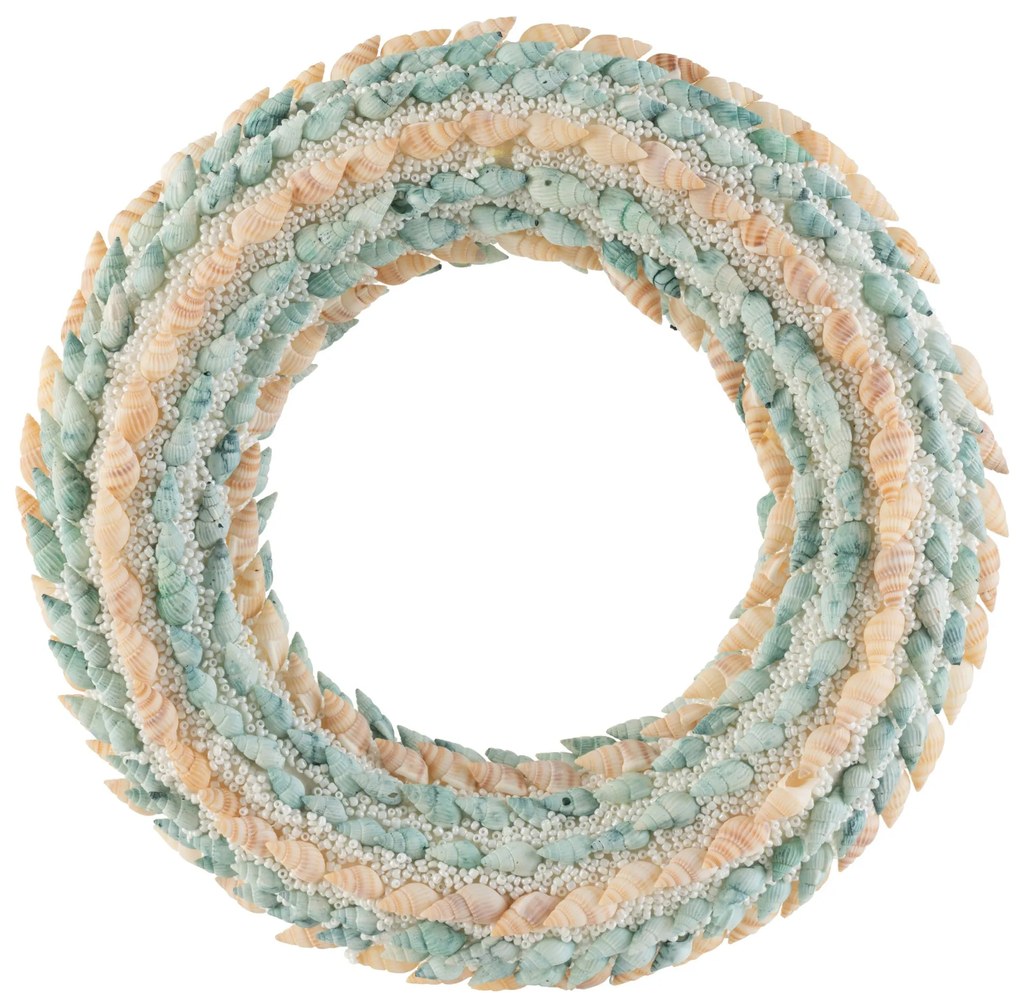 Veniec z modrých a prírodných mušličiek s korálkami Coronne L - Ø 25*4cm