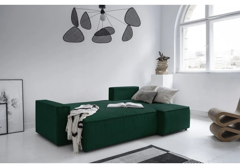 Tmavozelená menčestrová rozkladacia rohová pohovka (variabilná) Brave Dave – Miuform