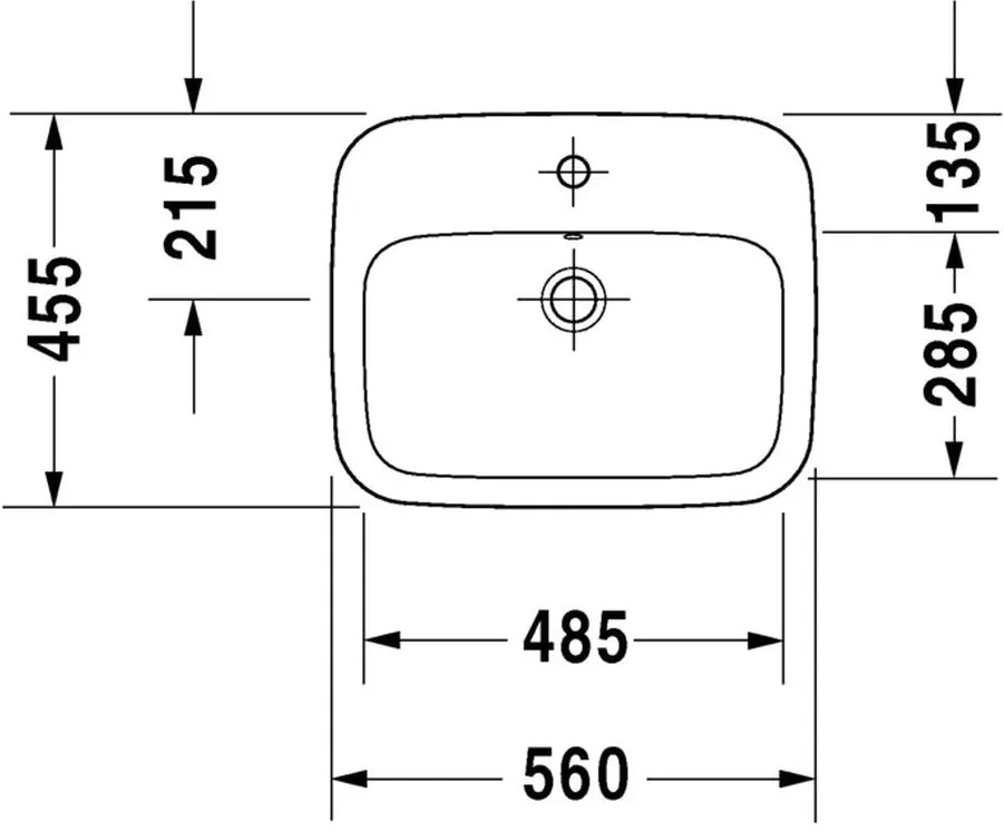 Duravit DuraStyle - Vstavané umývadlo 560x455 mm, 1 otvor pre batériu prepichnutý, biela 0374560000