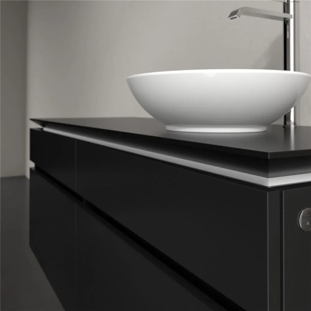 VILLEROY &amp; BOCH Legato závesná skrinka pod umývadlo na dosku (umývadlo vpravo), 4 zásuvky, s LED osvetlením, 1400 x 500 x 550 mm, Black Matt Lacquer, B590L0PD