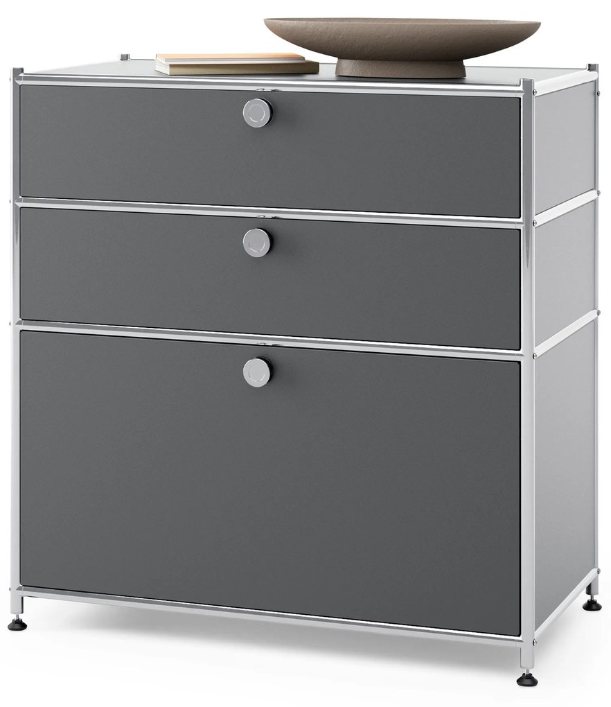 Kovová komoda »CN3« s 3 zásuvkami, sivá
