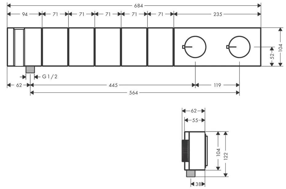 Axor Edge - Modul termostatu Select 680/100 pod omietku pre 5 spotrebičov - diamantový brus, chróm 46731000