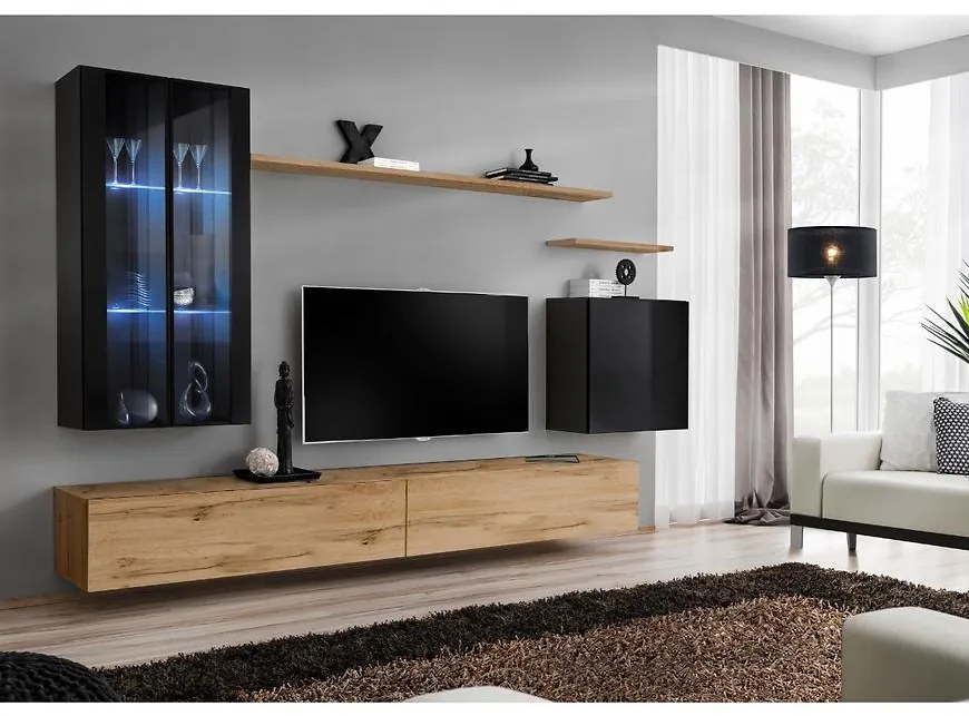 Obývacia stena Switch Sklo +LED XII čierna /Wotan