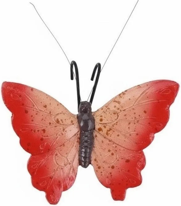 Závesný motýľ na kvetináč – červený 13 × 10 cm