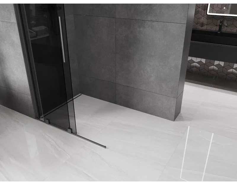 Mexen Velar, sprchová zástena s posuvnými dverami Walk-in 85 x 200 cm, 8mm šedé sklo, brúsený grafit, 871-085-000-43-95