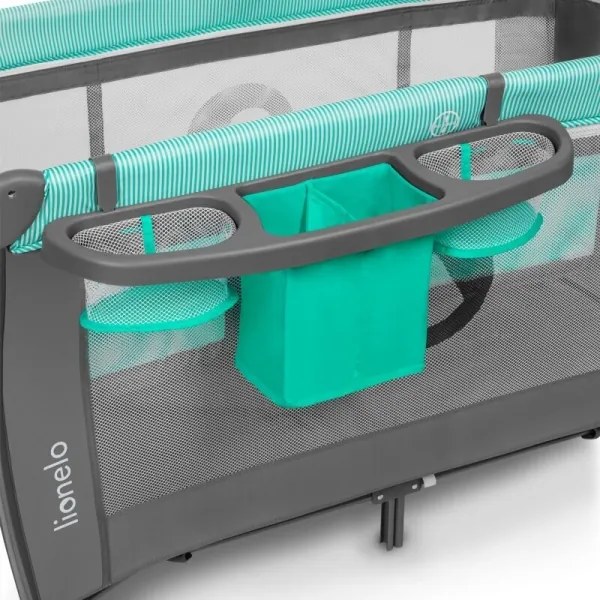 Lionelo - Cestovná postieľka SVEN PLUS šedá/tyrkysová