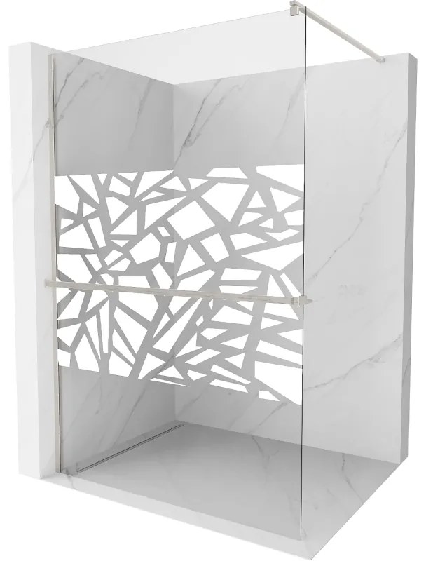 Mexen Kioto+, sprchová zástena Walk-In s poličkou a vešiakom 140 x 200 cm, 8mm číre sklo biely vzor, brúsená oceľ profil, 800-140-121-97-85