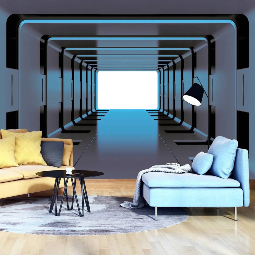 Fototapeta - Modrý 3D tunel (254x184 cm)