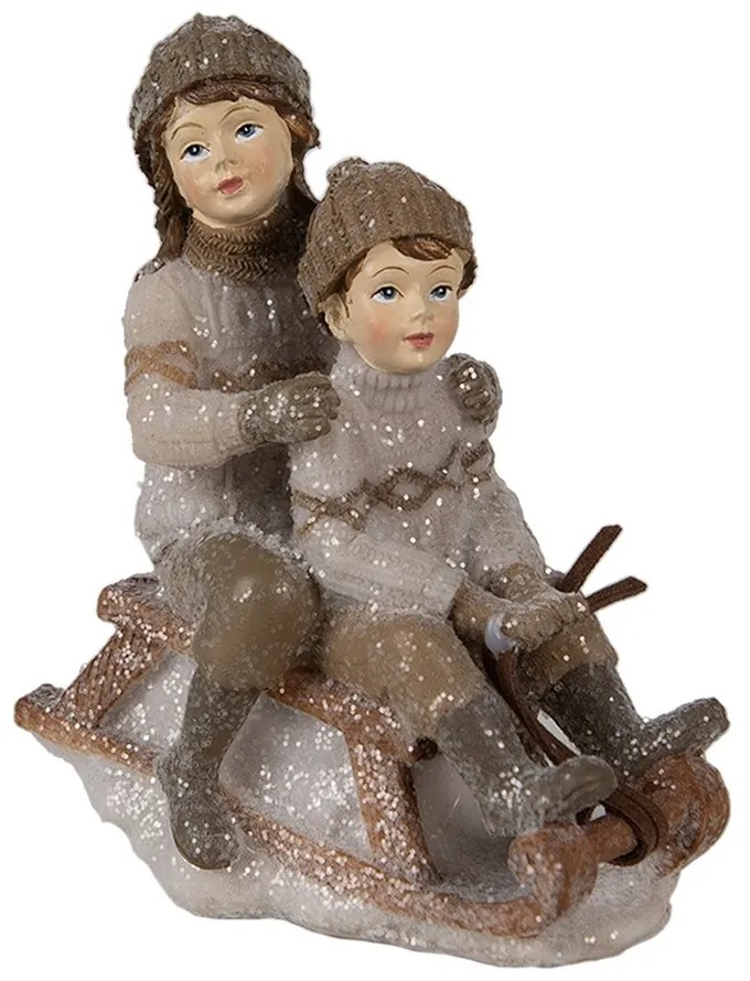 Vianočná dekorácia soška deti na sánkach - 9*6*11 cm