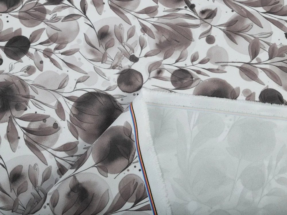 Biante Dekoračný záves Rongo RGP-504 Hnedé popínavé lístky na bielom 140x220 cm